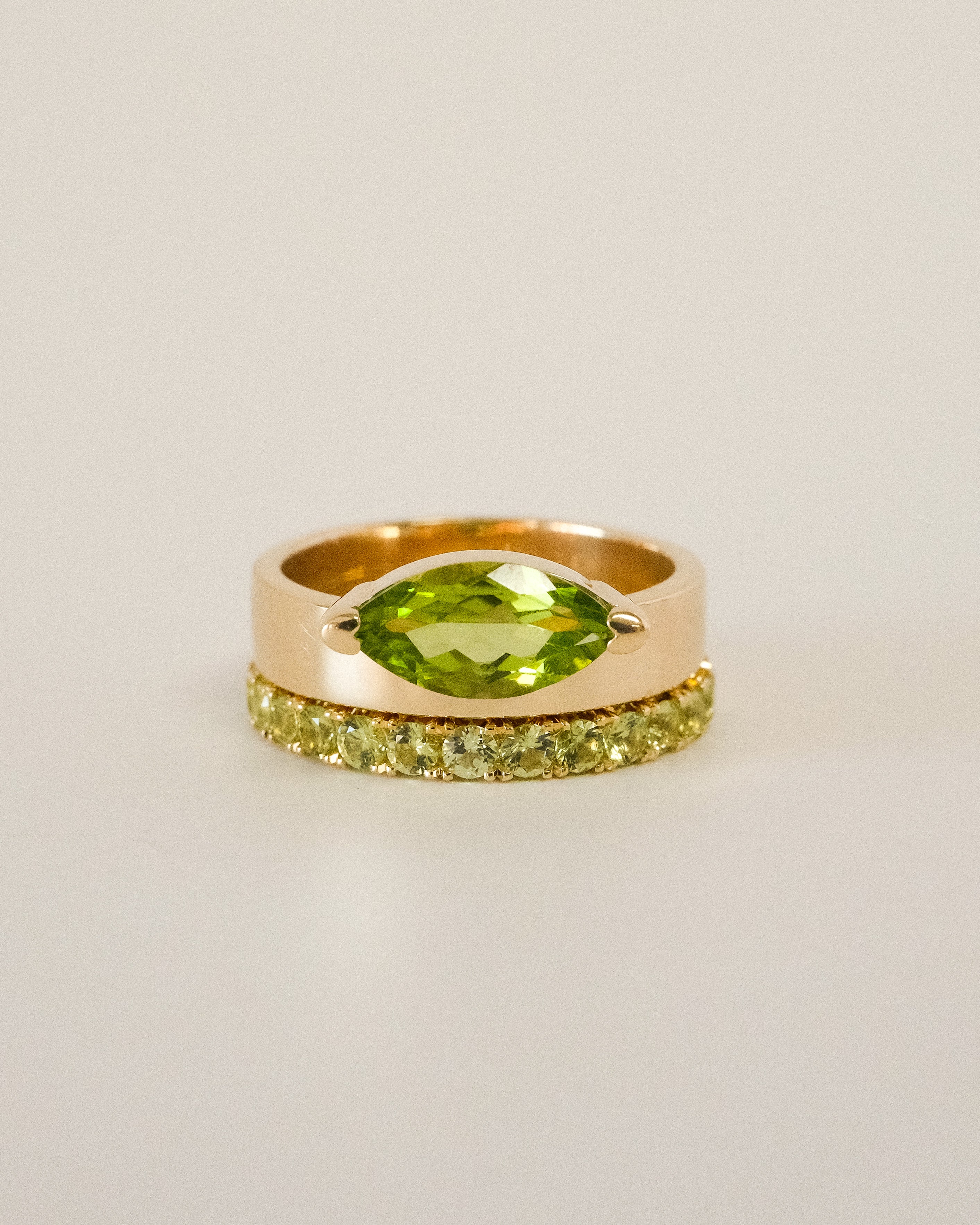 Offset Marquise Peridot Cigar Band Ring