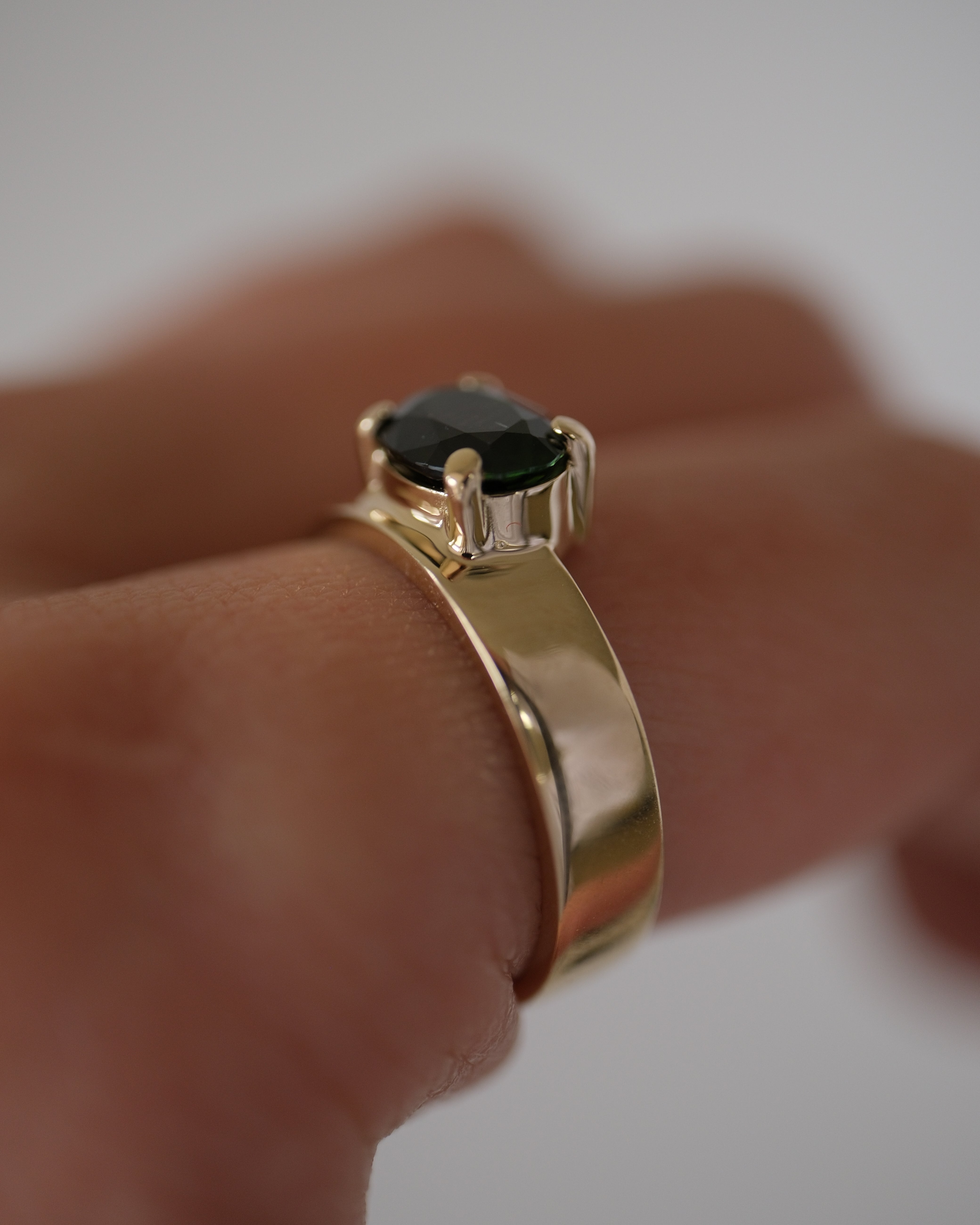 Offset Green Tourmaline Cigar Band Ring - Oval