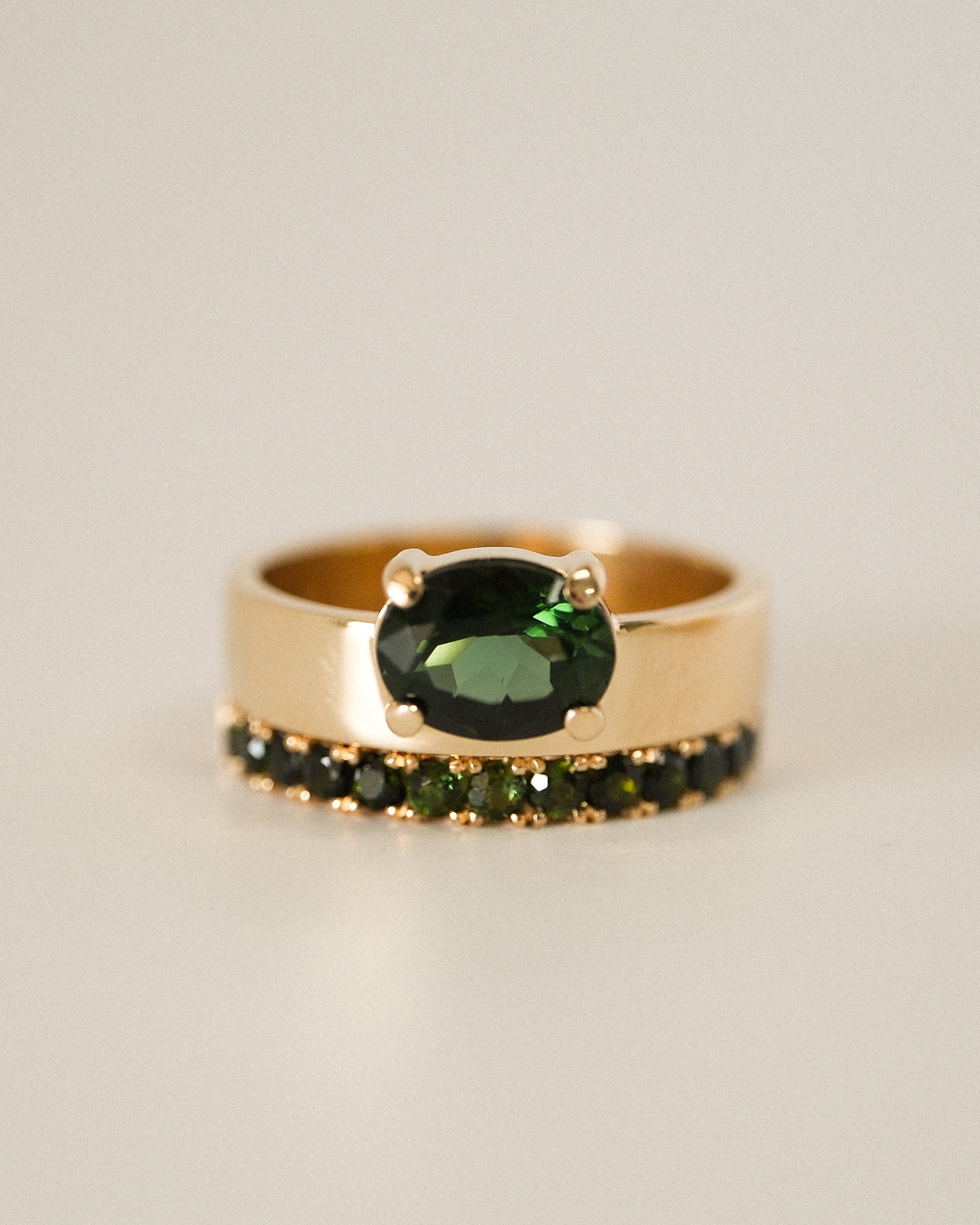 Offset Green Tourmaline Cigar Band Ring - Oval