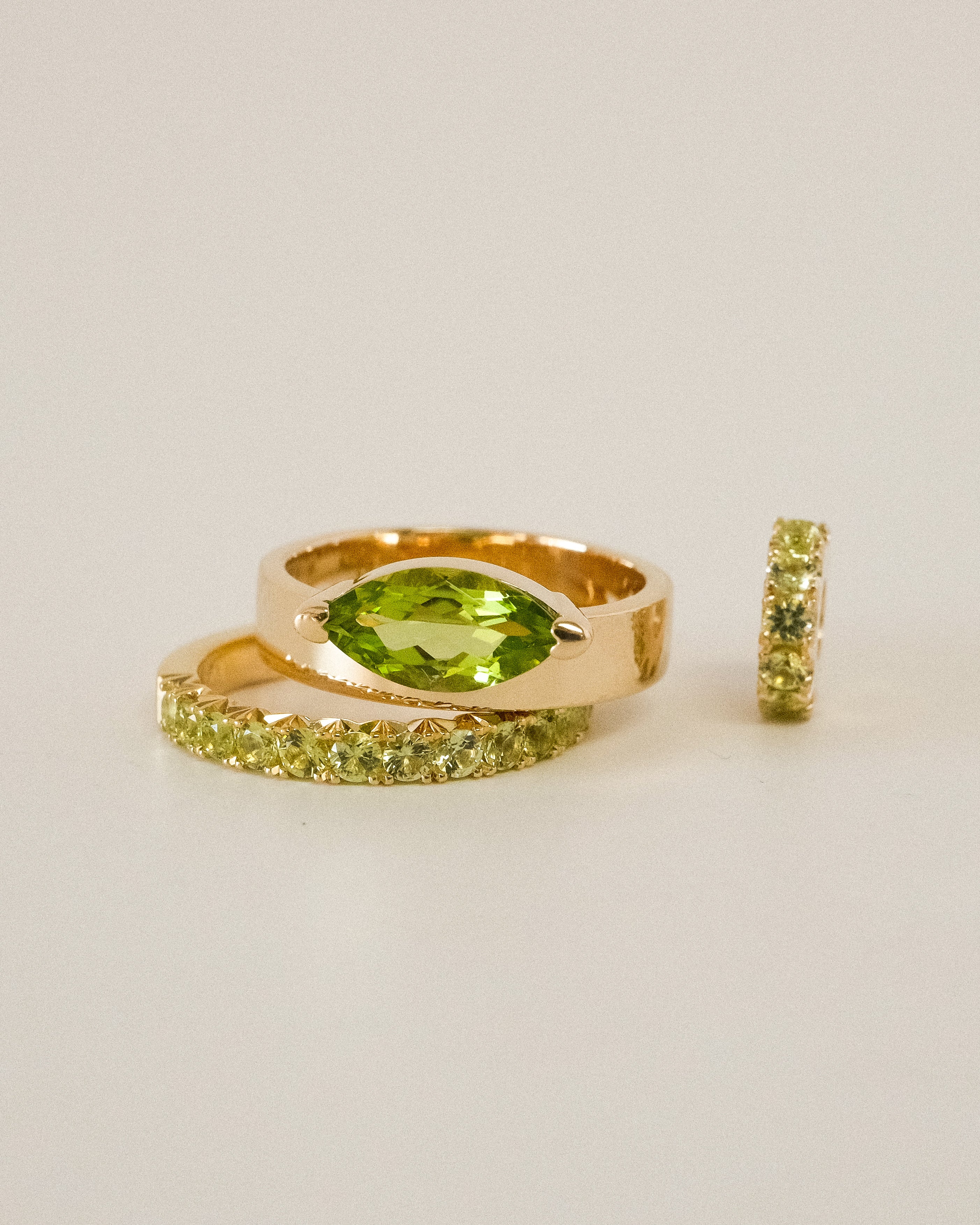 Offset Marquise Peridot Cigar Band Ring