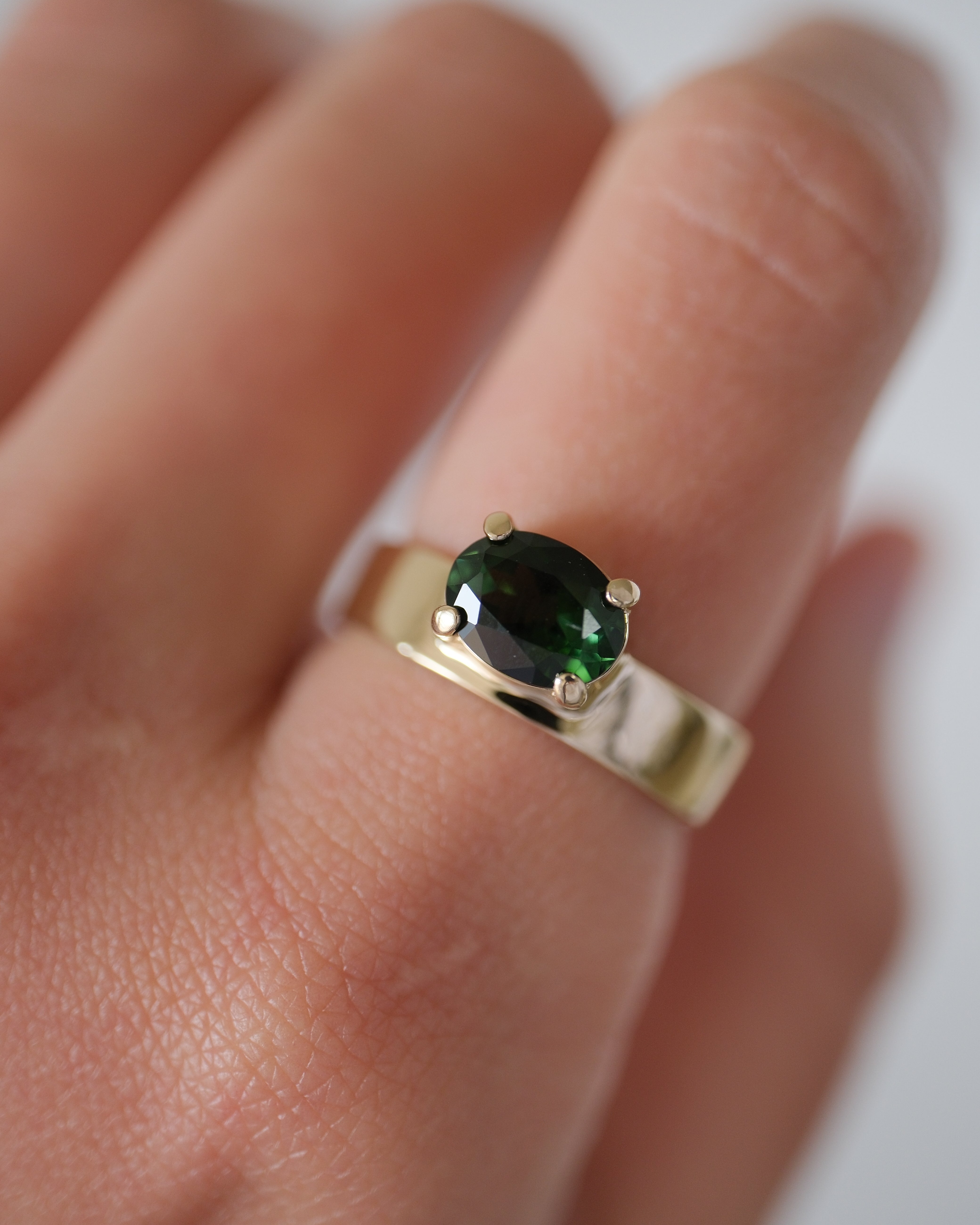 Offset Green Tourmaline Cigar Band Ring - Oval