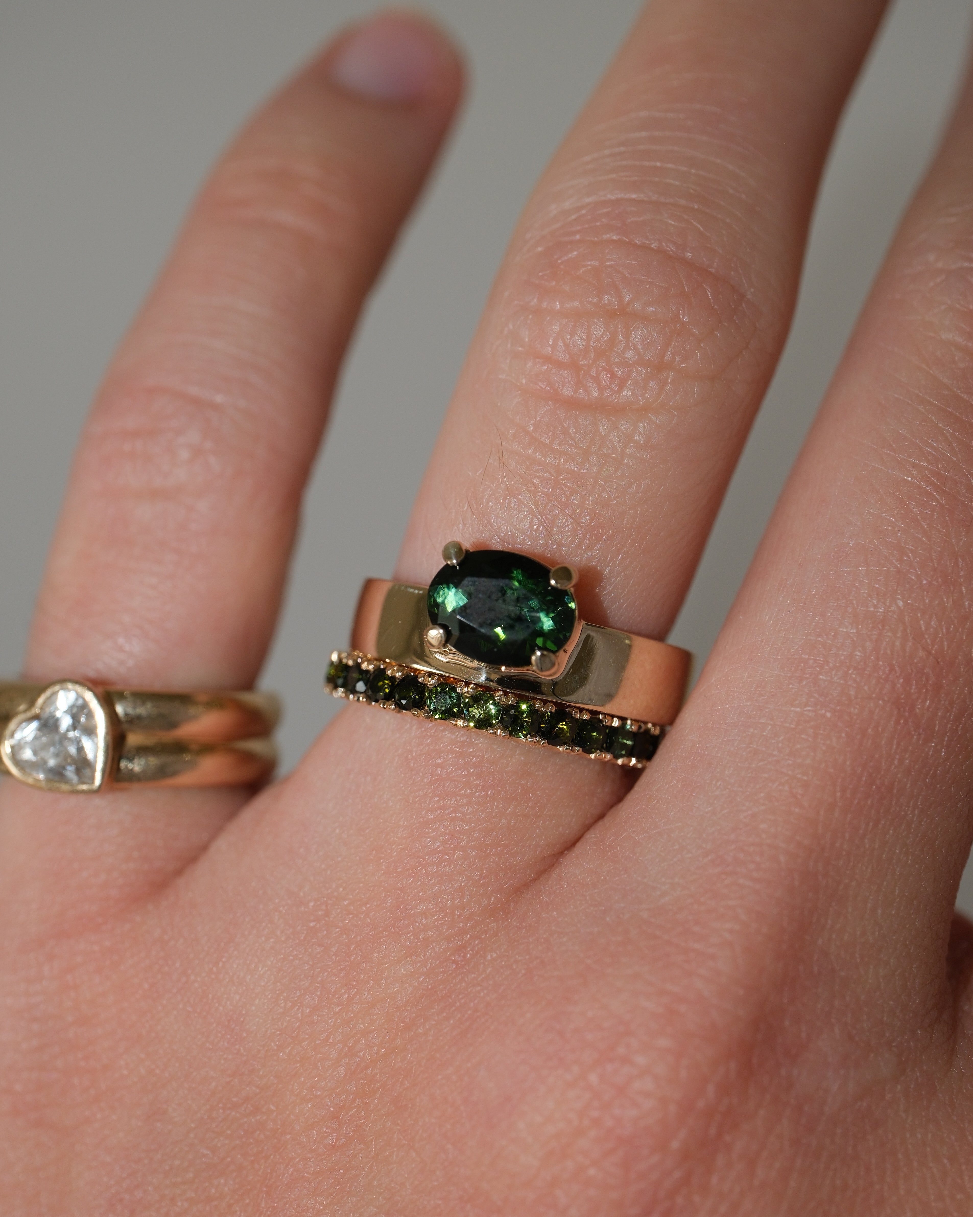Offset Green Tourmaline Cigar Band Ring - Oval