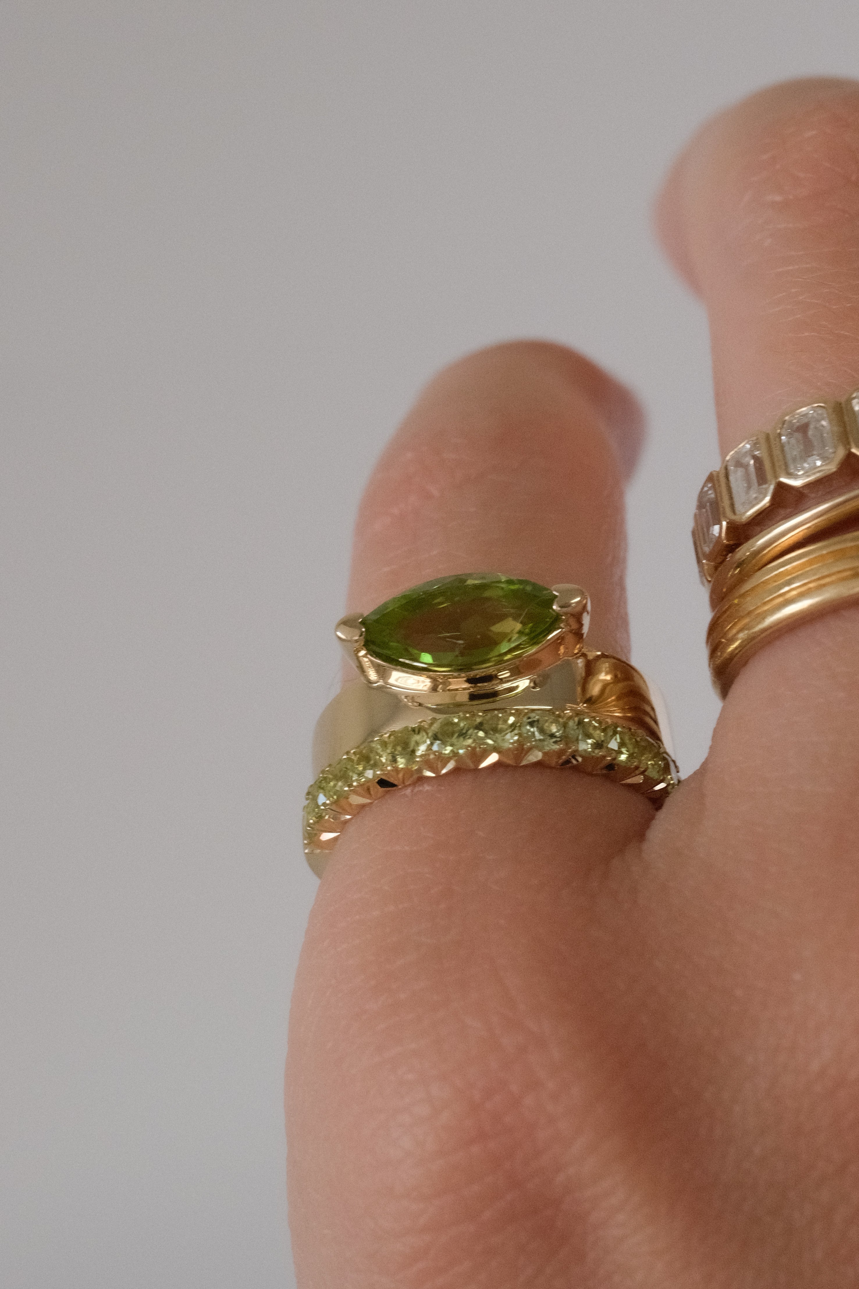 Offset Marquise Peridot Cigar Band Ring
