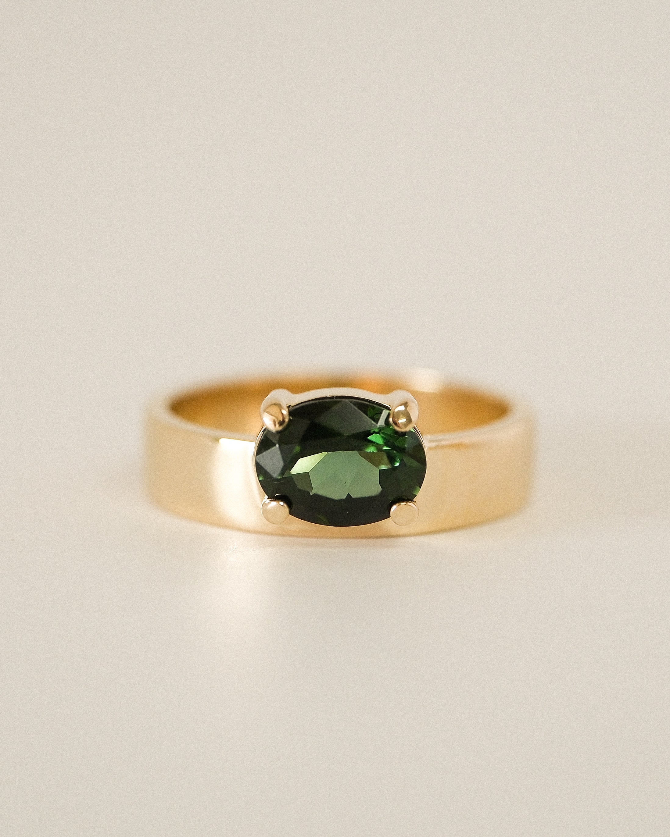 Offset Green Tourmaline Cigar Band Ring - Oval