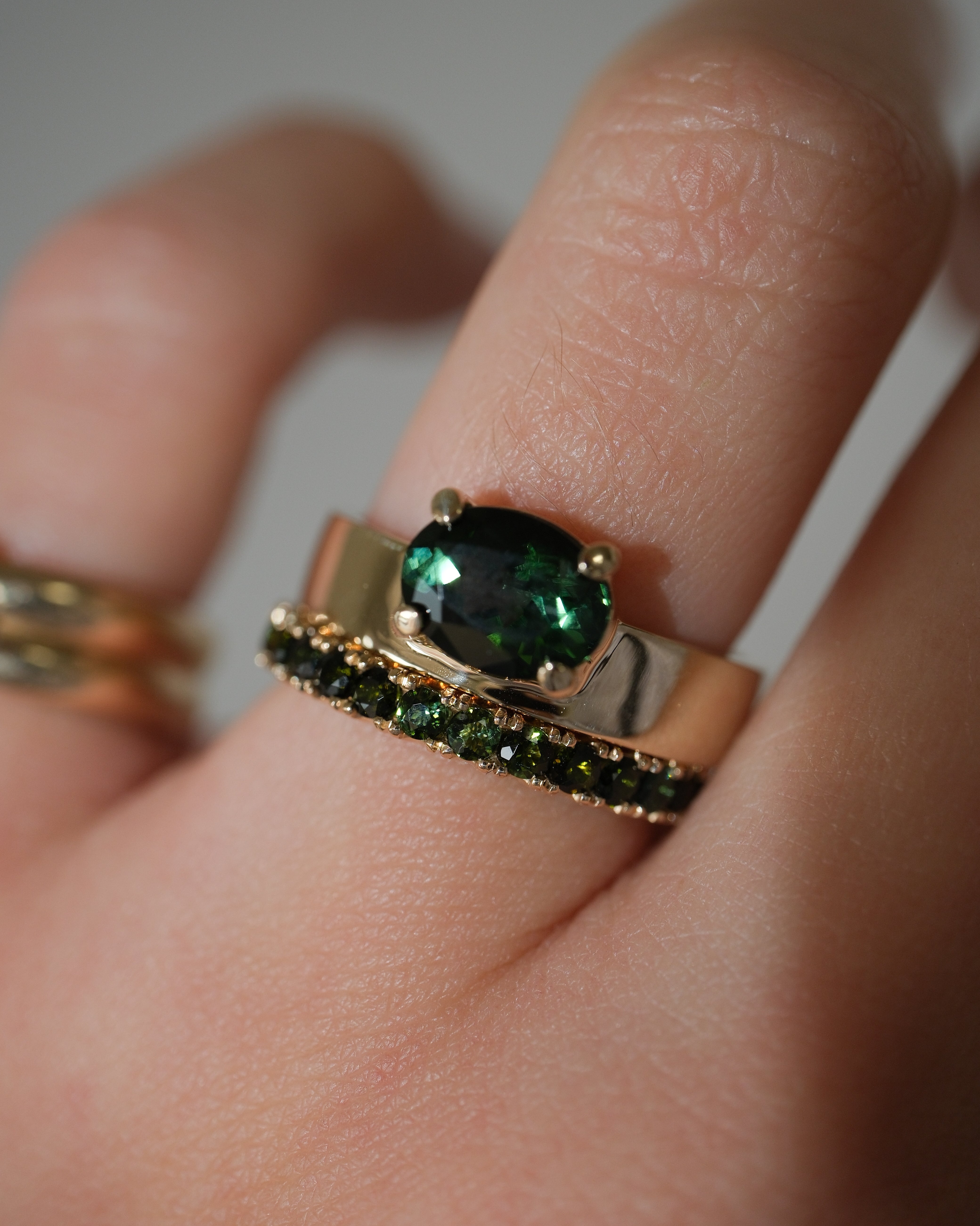 Offset Green Tourmaline Cigar Band Ring - Oval