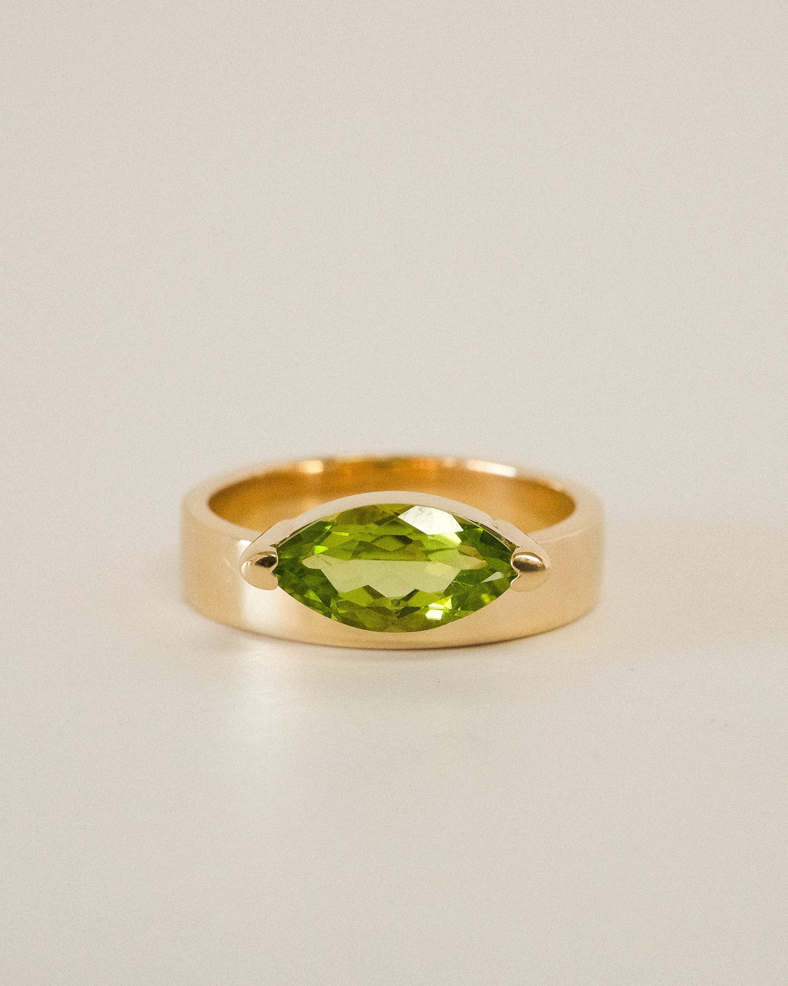 Offset Marquise Peridot Cigar Band Ring