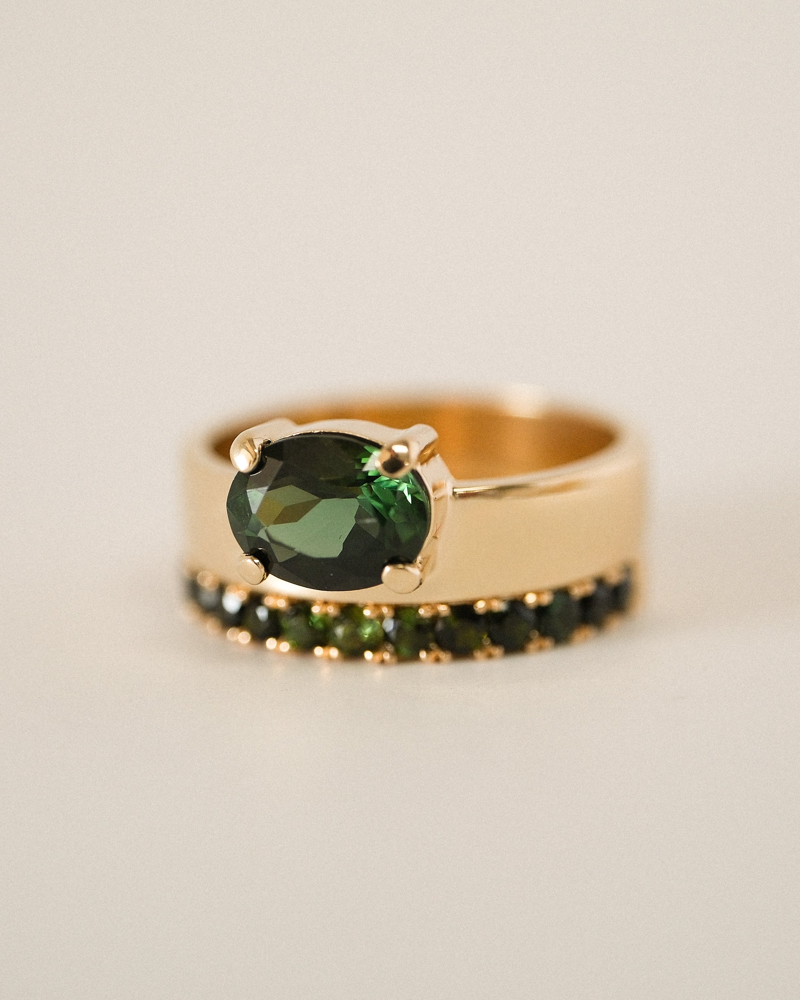 Offset Green Tourmaline Cigar Band Ring - Oval