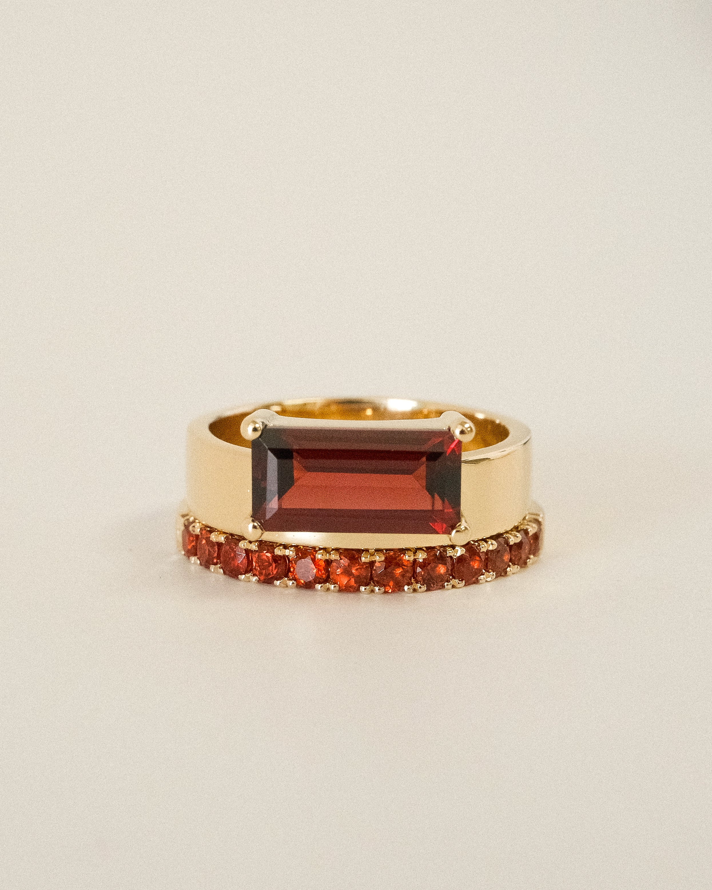Offset Baguette Garnet Cigar Band Ring