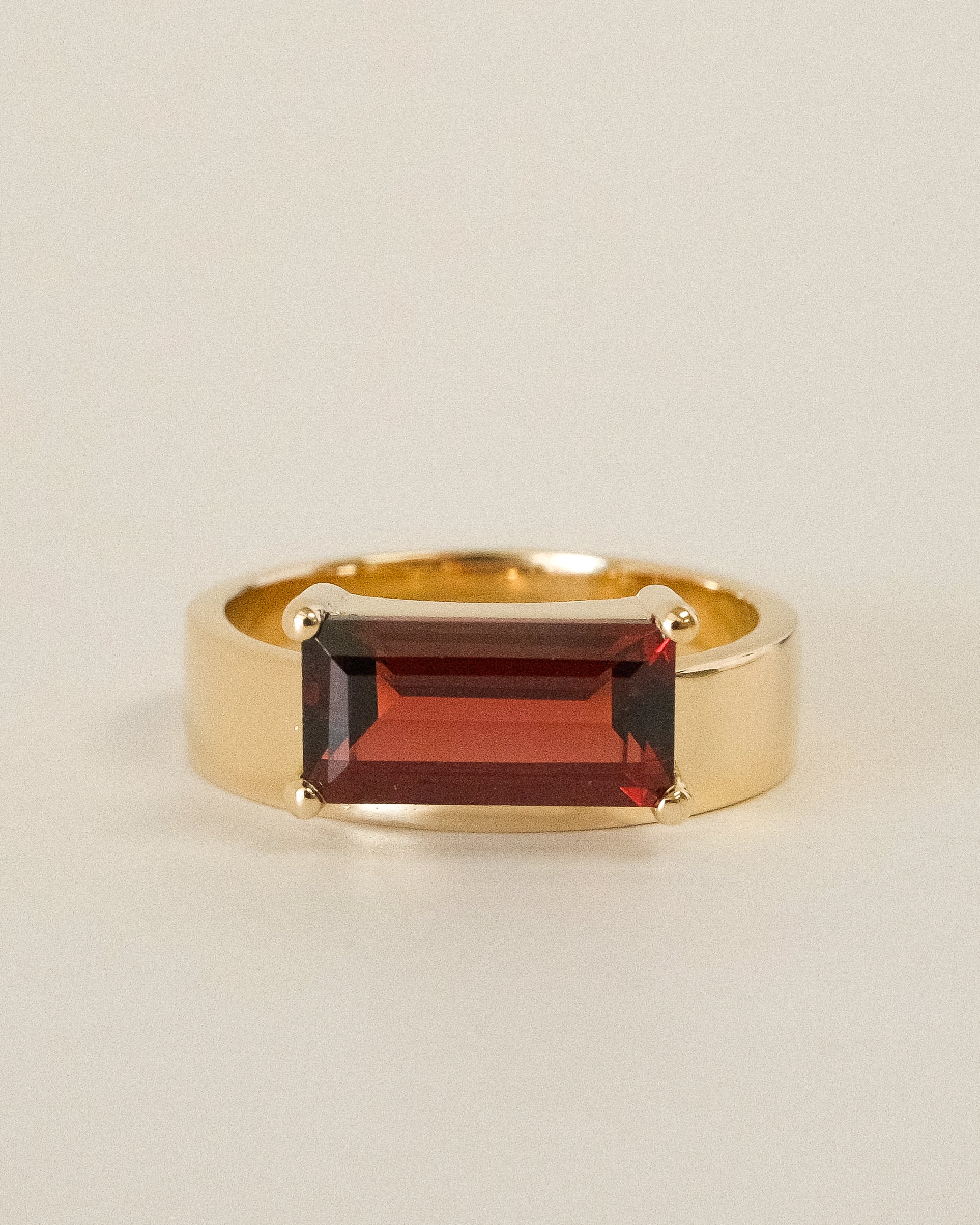 Offset Baguette Garnet Cigar Band Ring