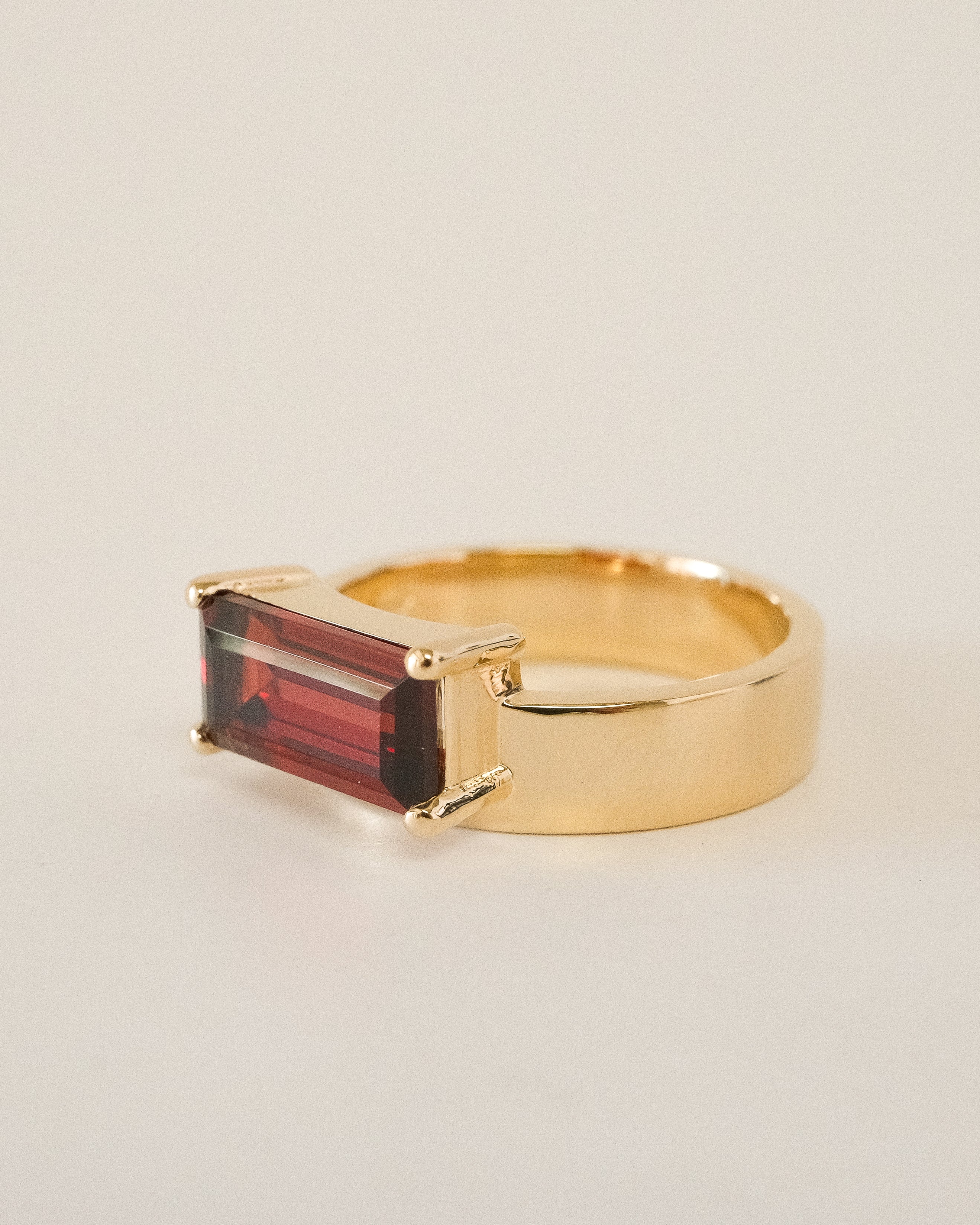 Offset Baguette Garnet Cigar Band Ring