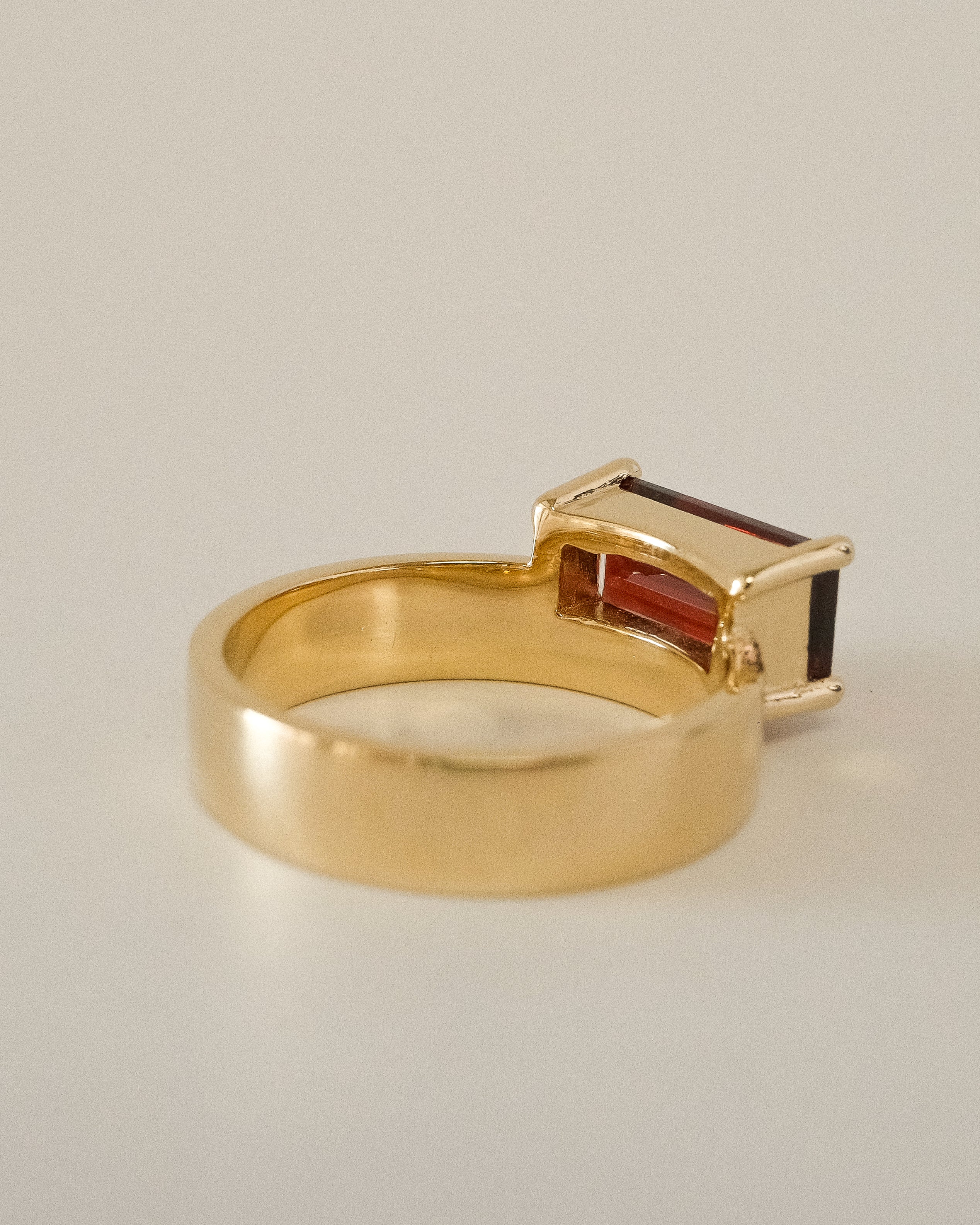 Offset Baguette Garnet Cigar Band Ring
