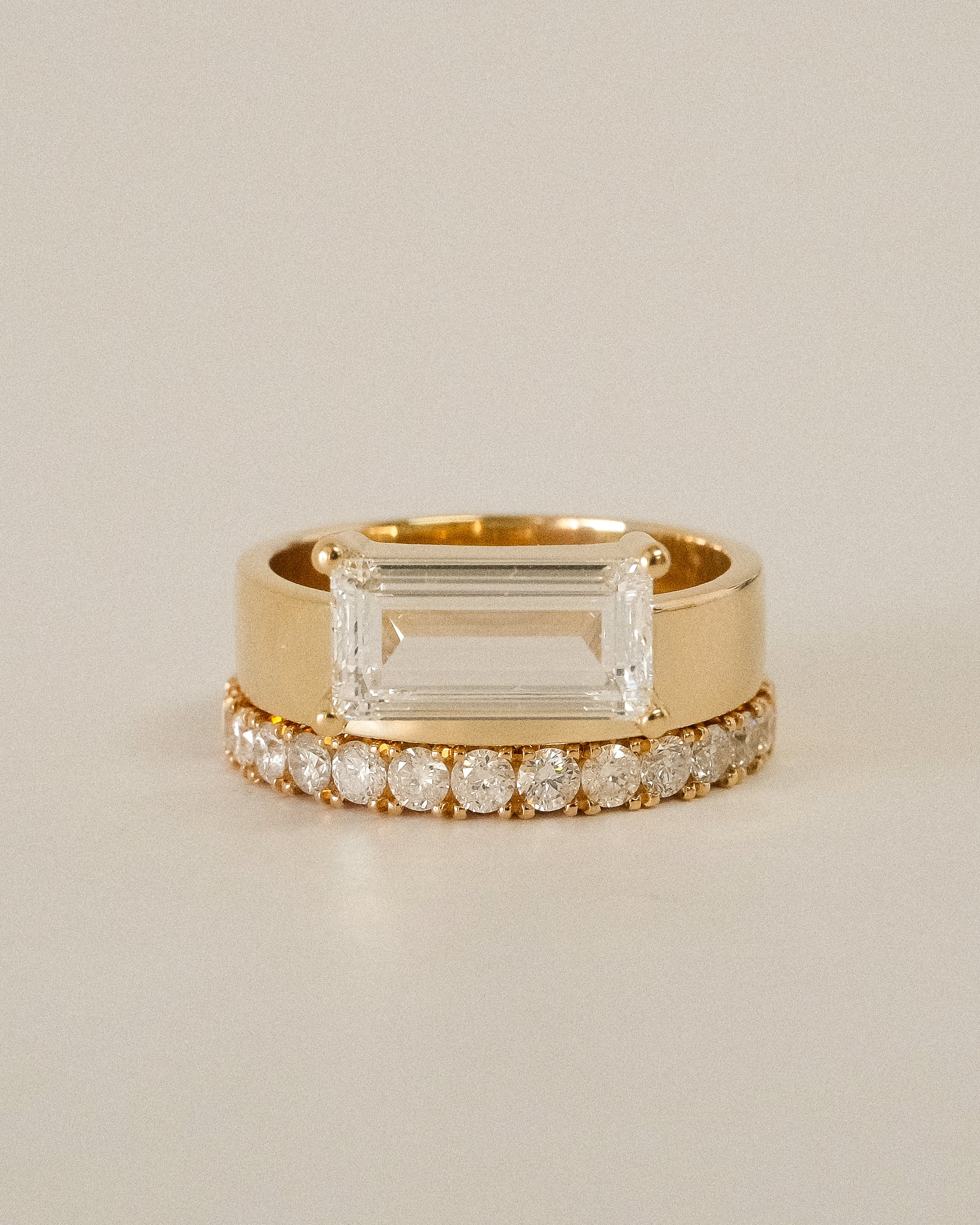 Offset Baguette Diamond Cigar Band Ring