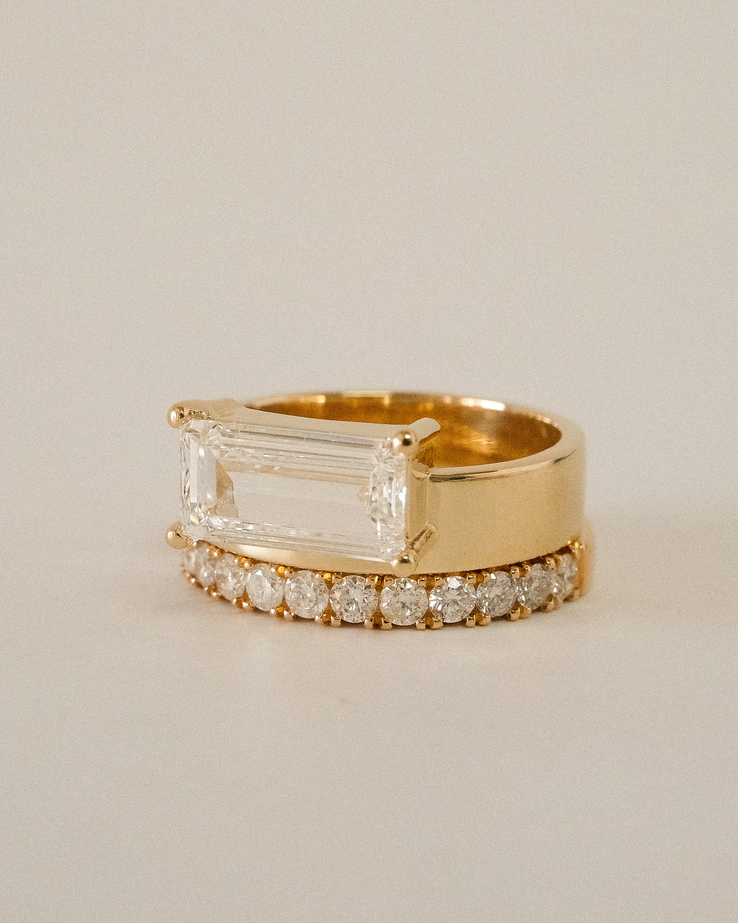 Offset Baguette Diamond Cigar Band Ring