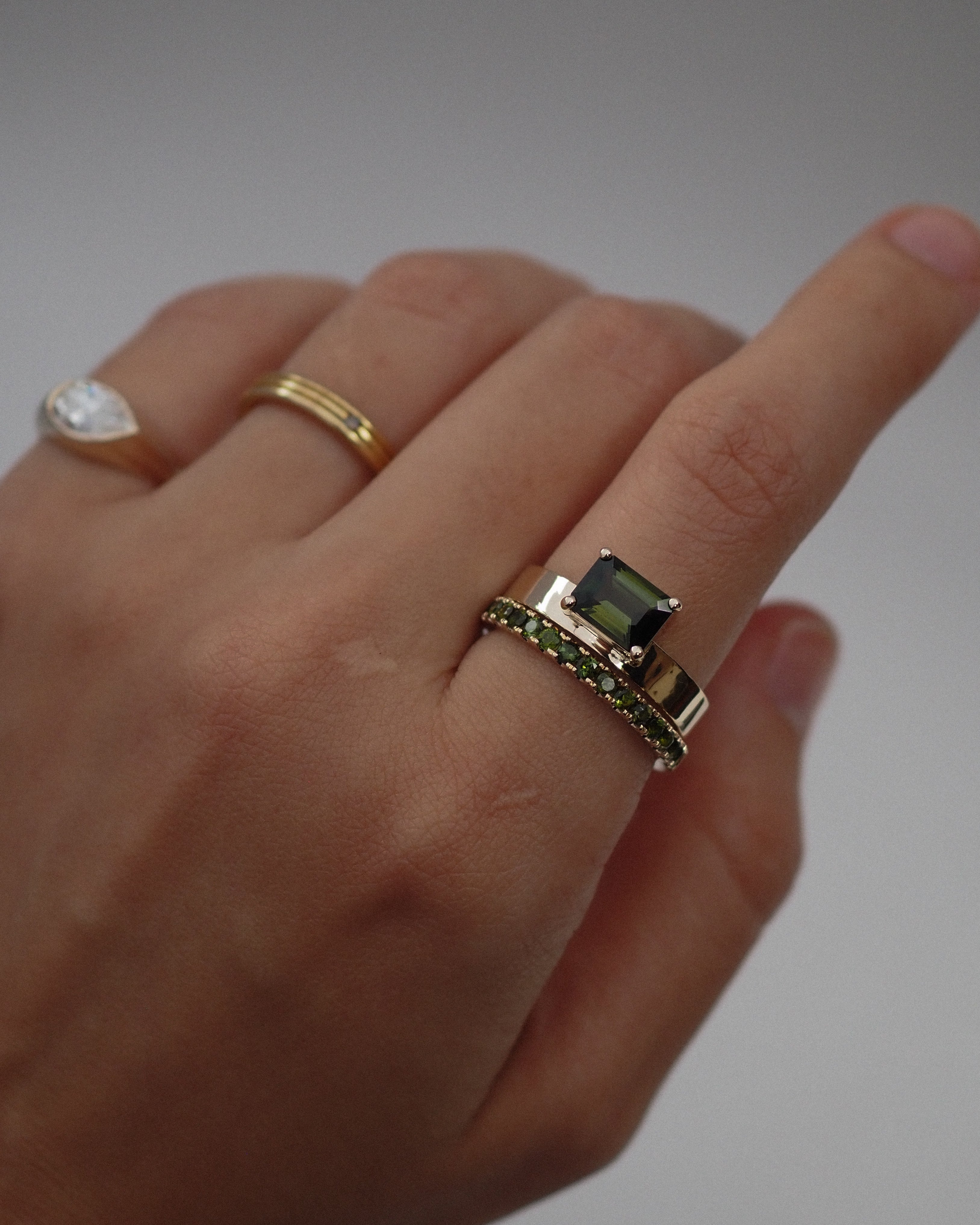 Offset Green Tourmaline Cigar Band Ring