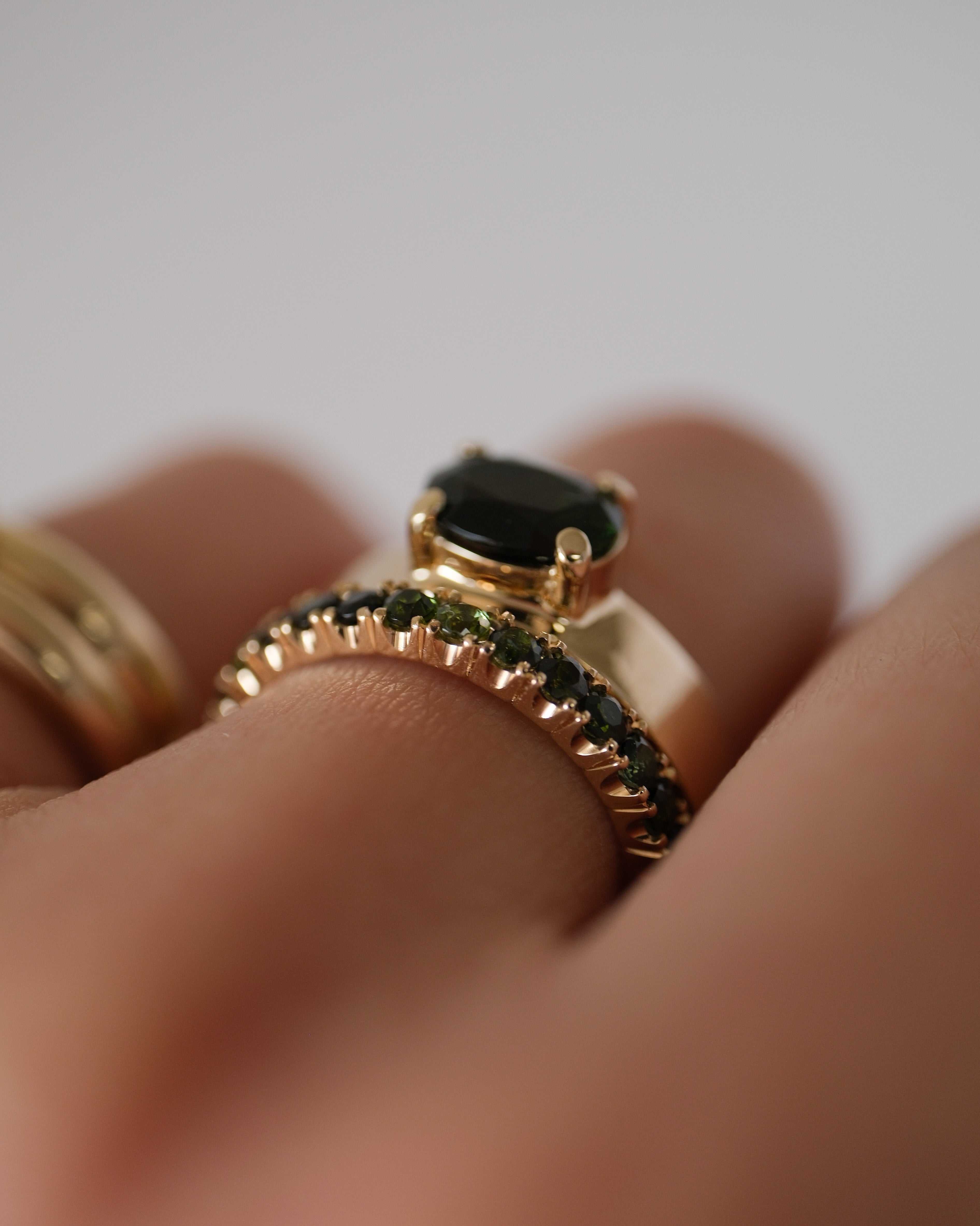 Offset Green Tourmaline Cigar Band Ring - Oval