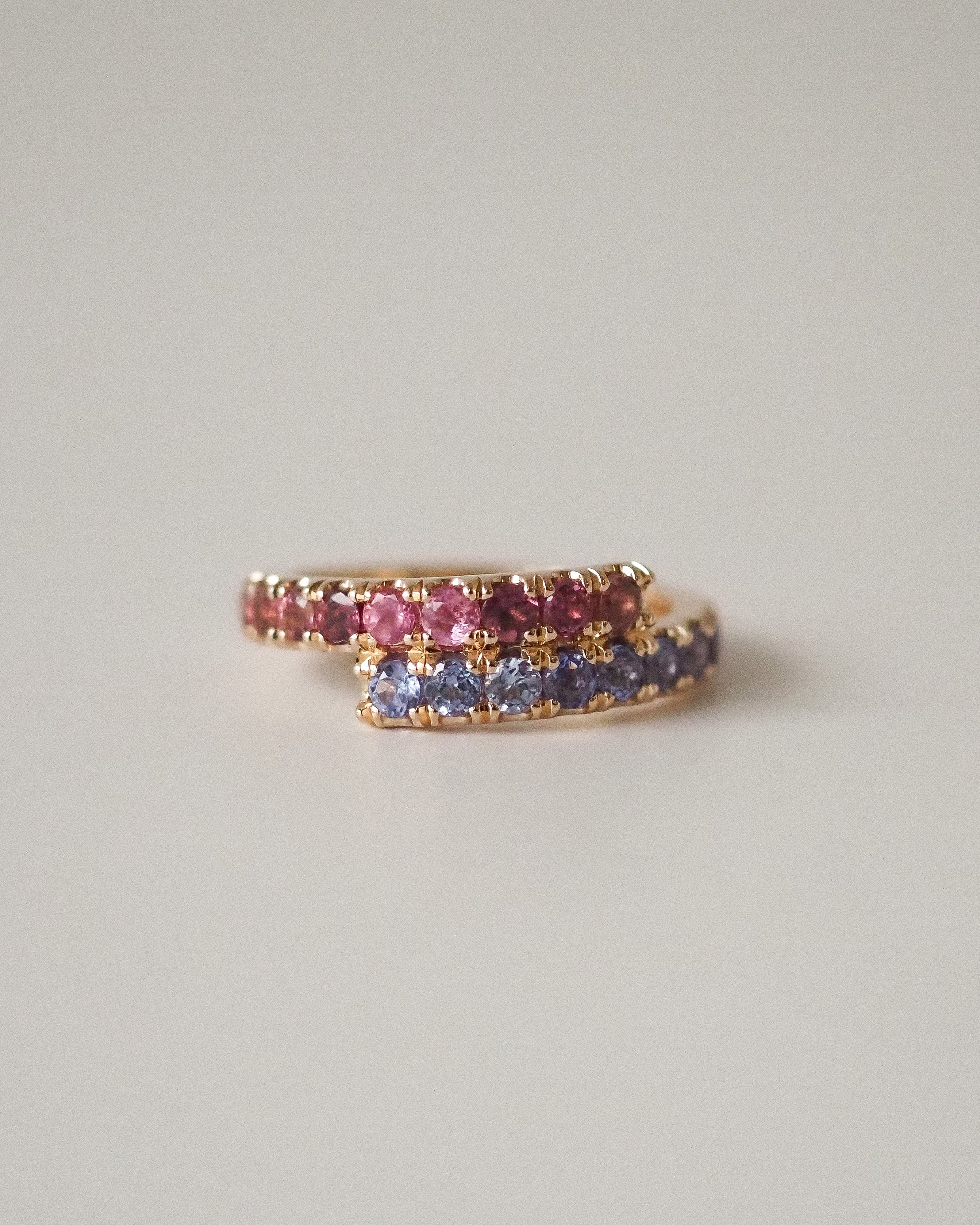 ZAIDA PINKY RING - TANZANITES AND PINK TOURMALINES - 10K SOLID GOLD - SIZE 3US