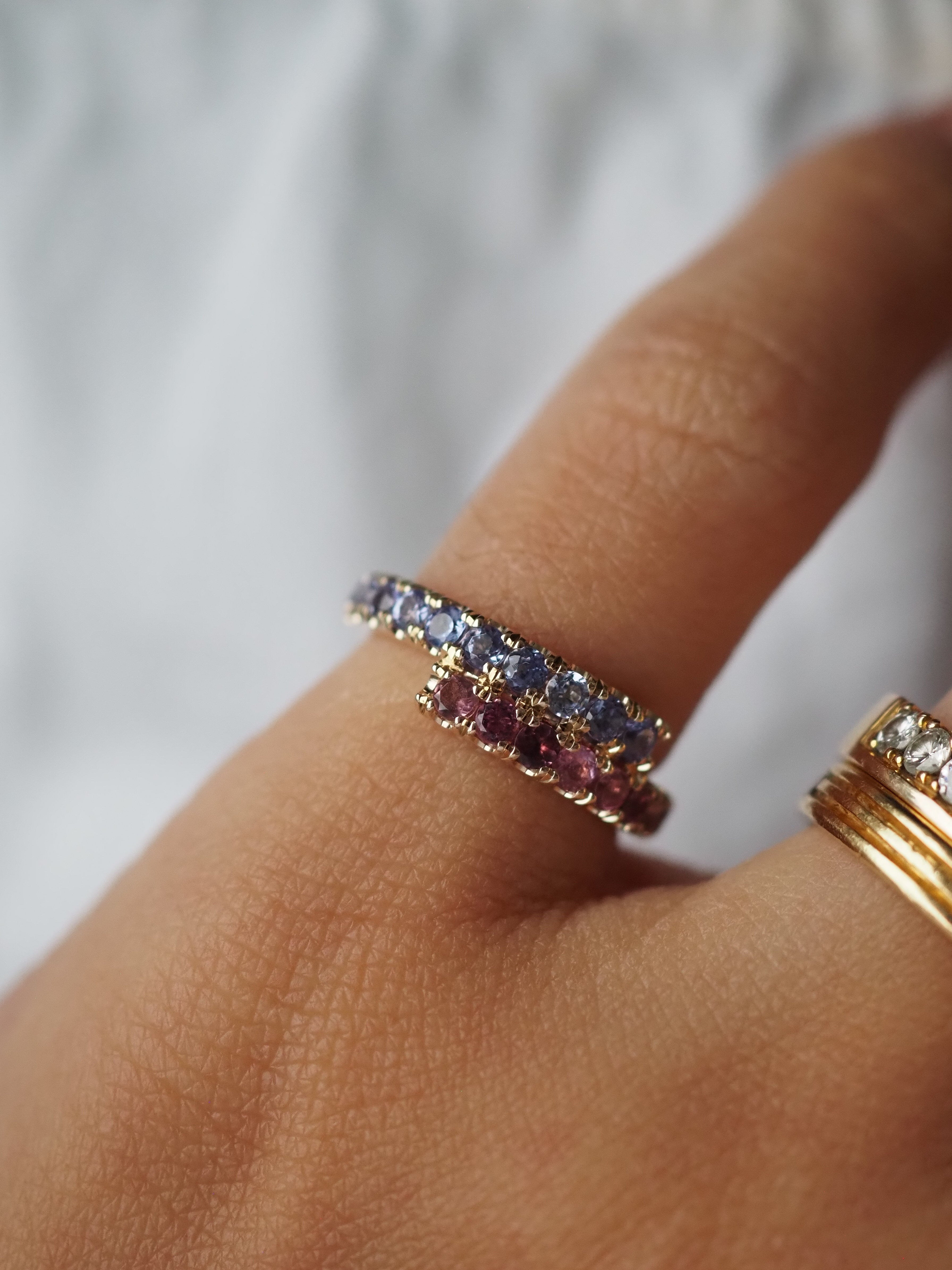 ZAIDA PINKY RING - TANZANITES AND PINK TOURMALINES - 10K SOLID GOLD - SIZE 3US