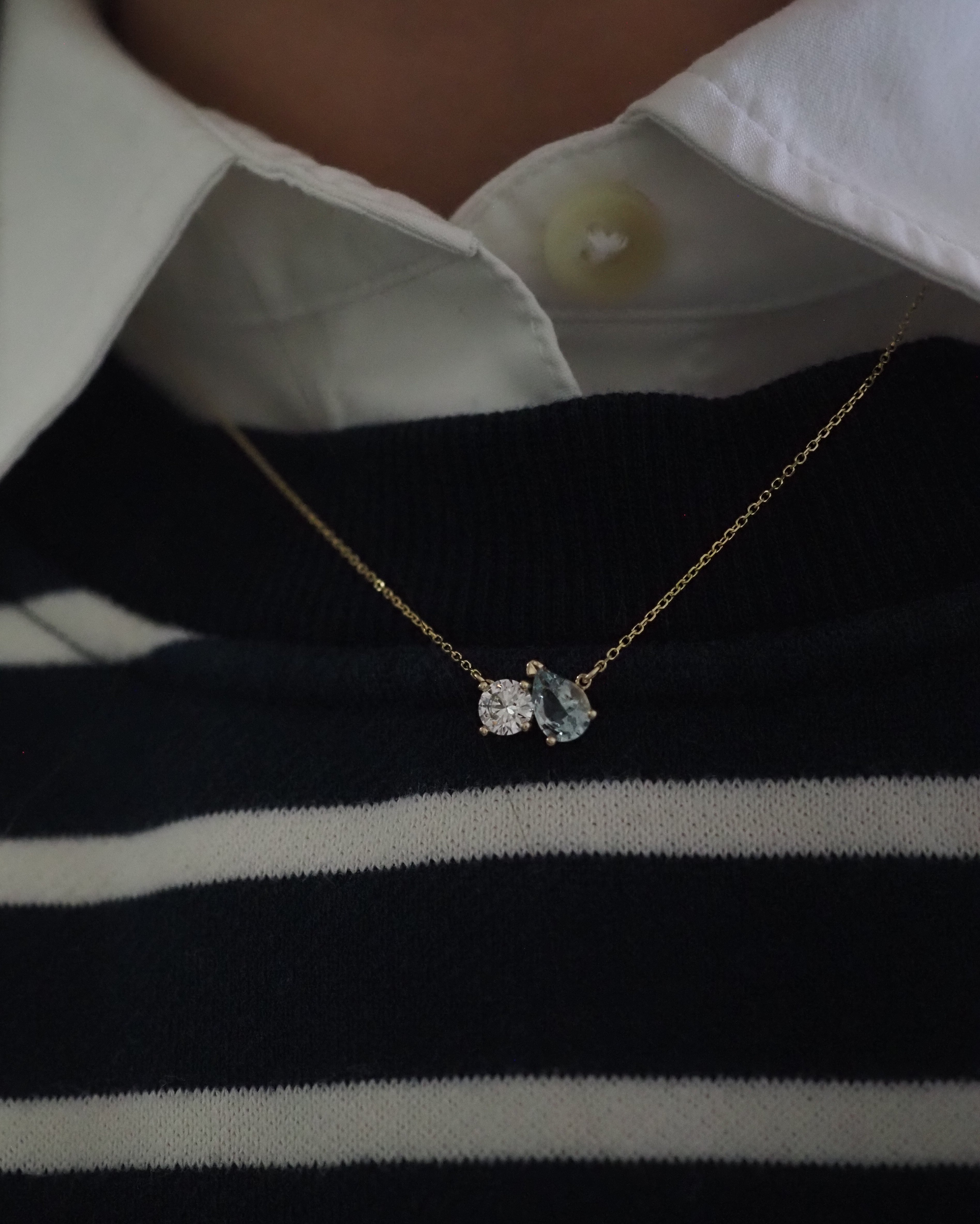 TOI ET MOI NECKLACE - DIAMOND AND AQUAMARINE